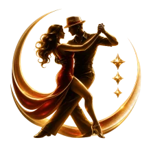 Golden dancing couple on a crescent moon — three days of Bachata