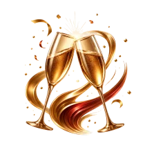 Golden champagne glasses toasting — social parties